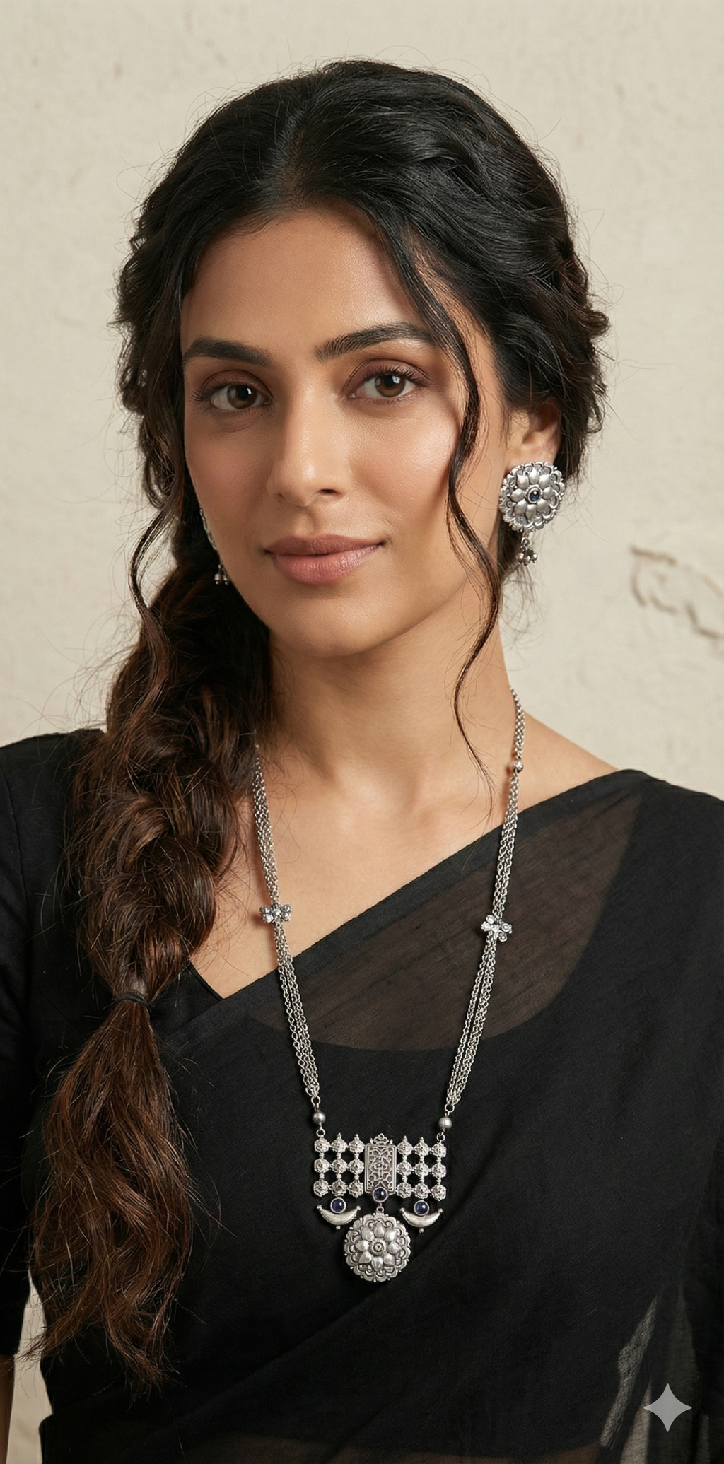Silver replica necklace and earring - with blue stone