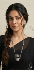 Silver replica necklace and earring - with blue stone