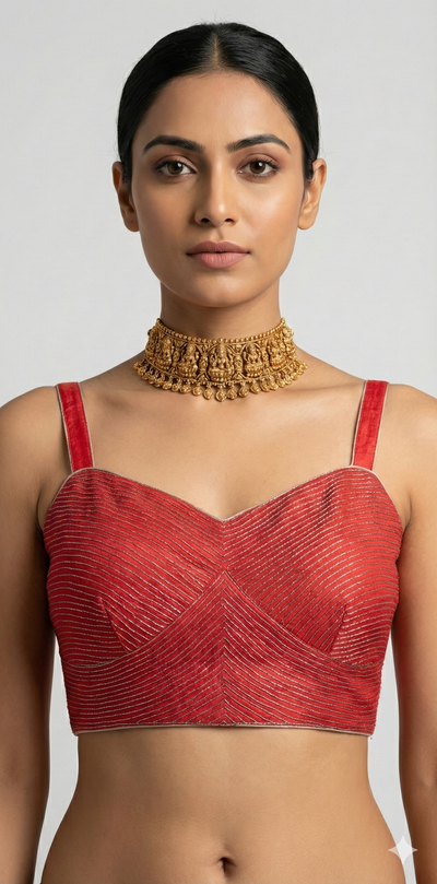 Red designer blouse with bead work