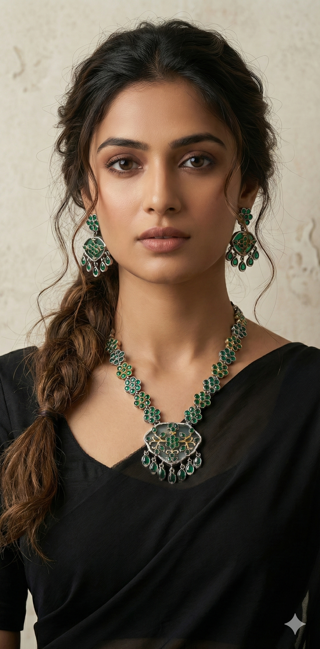Green stone necklace with earring