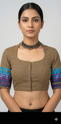 Ash brown cotton blouse with kantha work