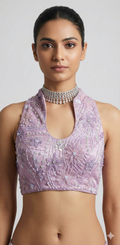 Lilac halter neck blouse with bead work