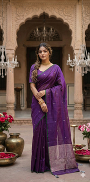 Purple chanderi katan silk saree with stitched blouse