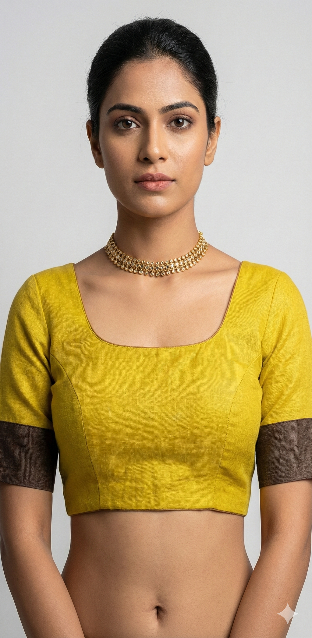 Greenish yellow tussar silk blouse