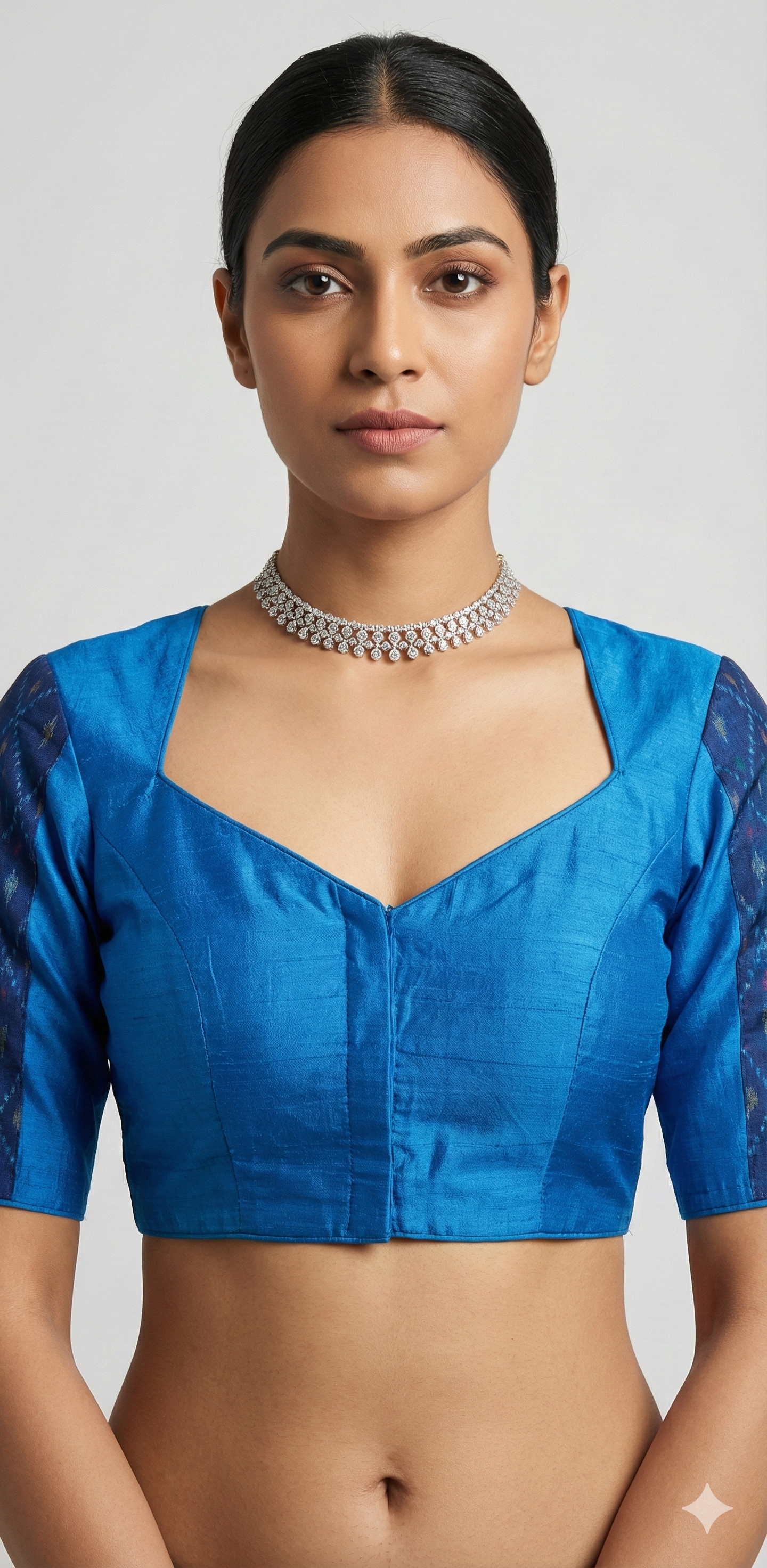 Blue raw silk blouse