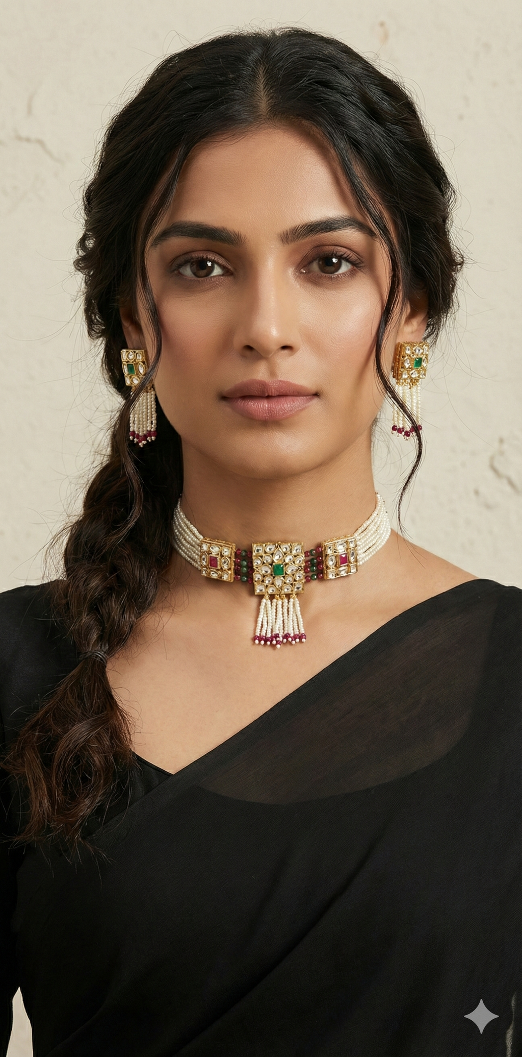 Choker with green and kundan stone