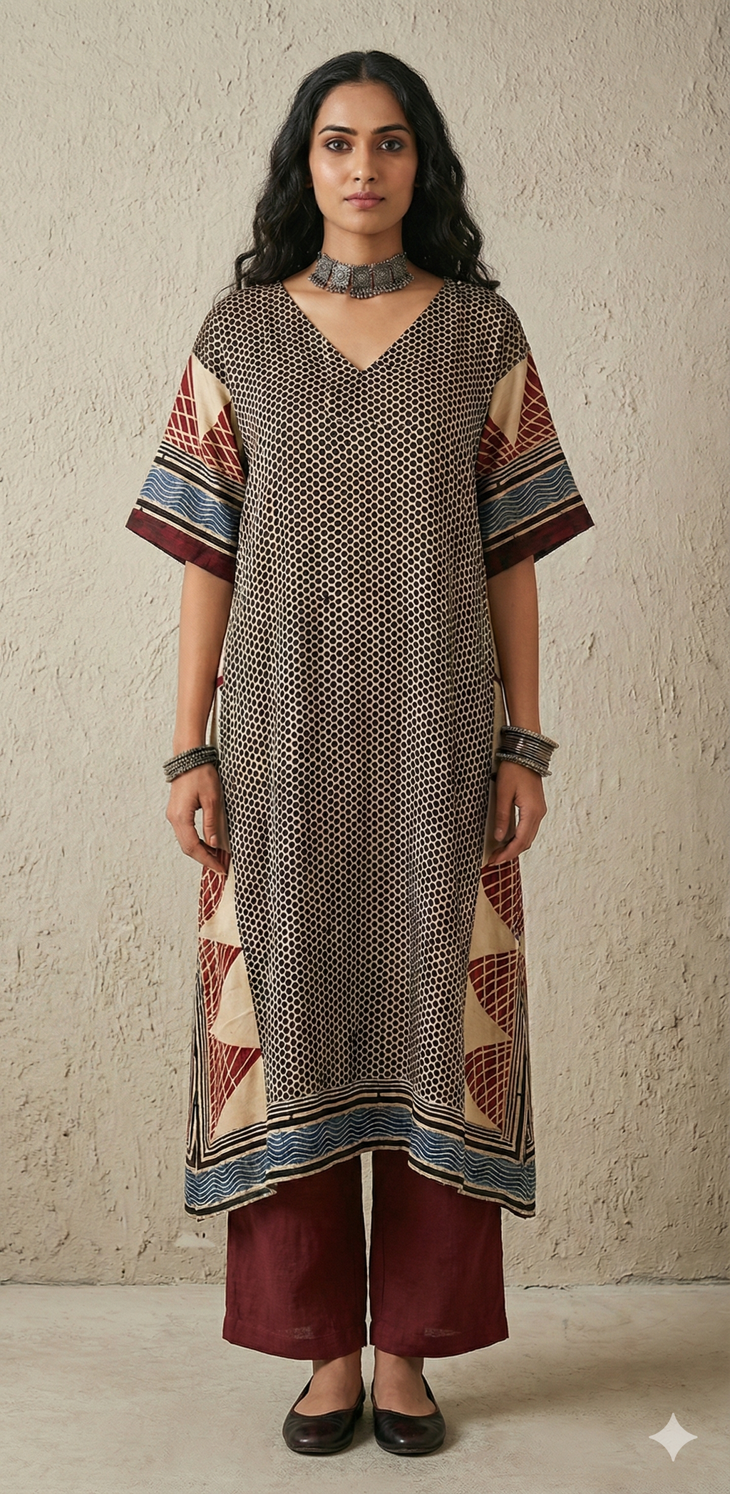 Designer Ajrakh modal silk dress