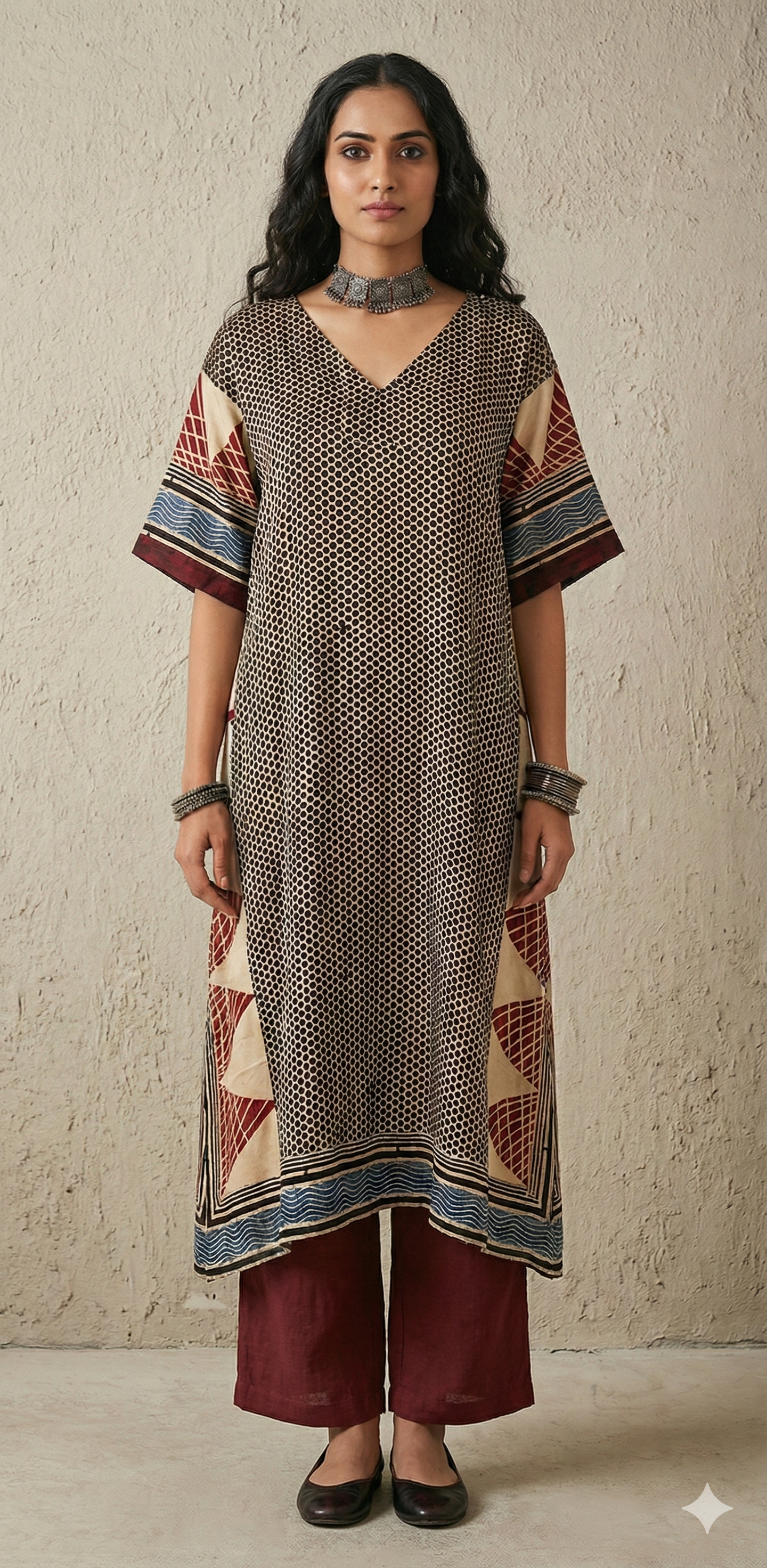 Designer Ajrakh modal silk dress