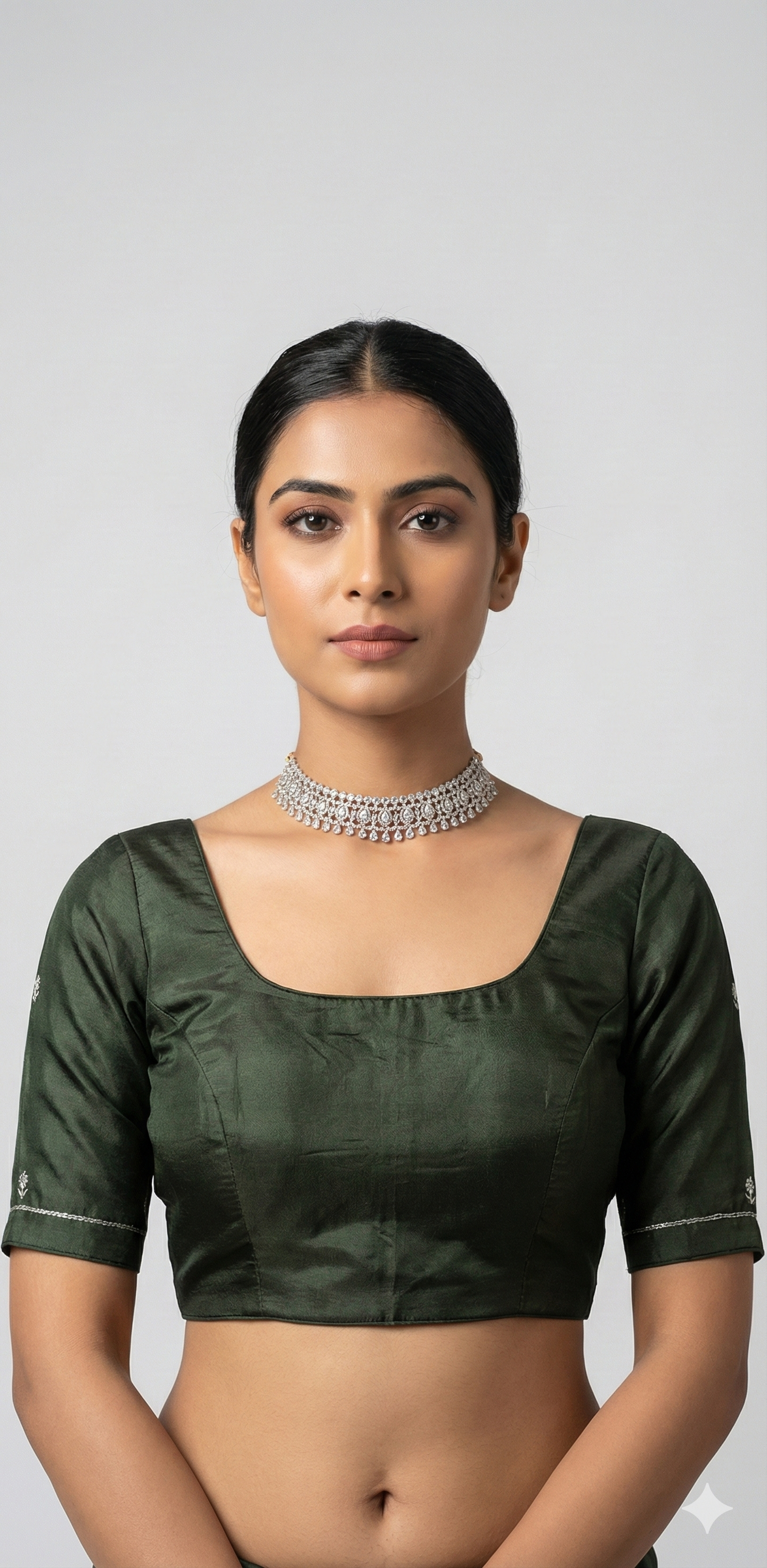 Olive green blouse with hand work