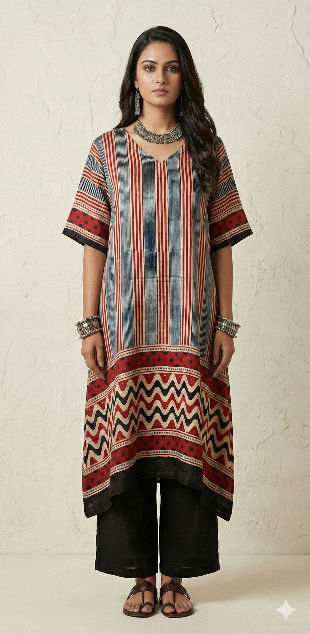 Designer Ajrakh modal silk dress