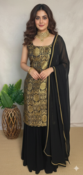Black Banarsi brocade silk short kuti with palazzo