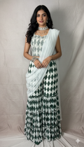 Olive green and off white gharah with emroidered top