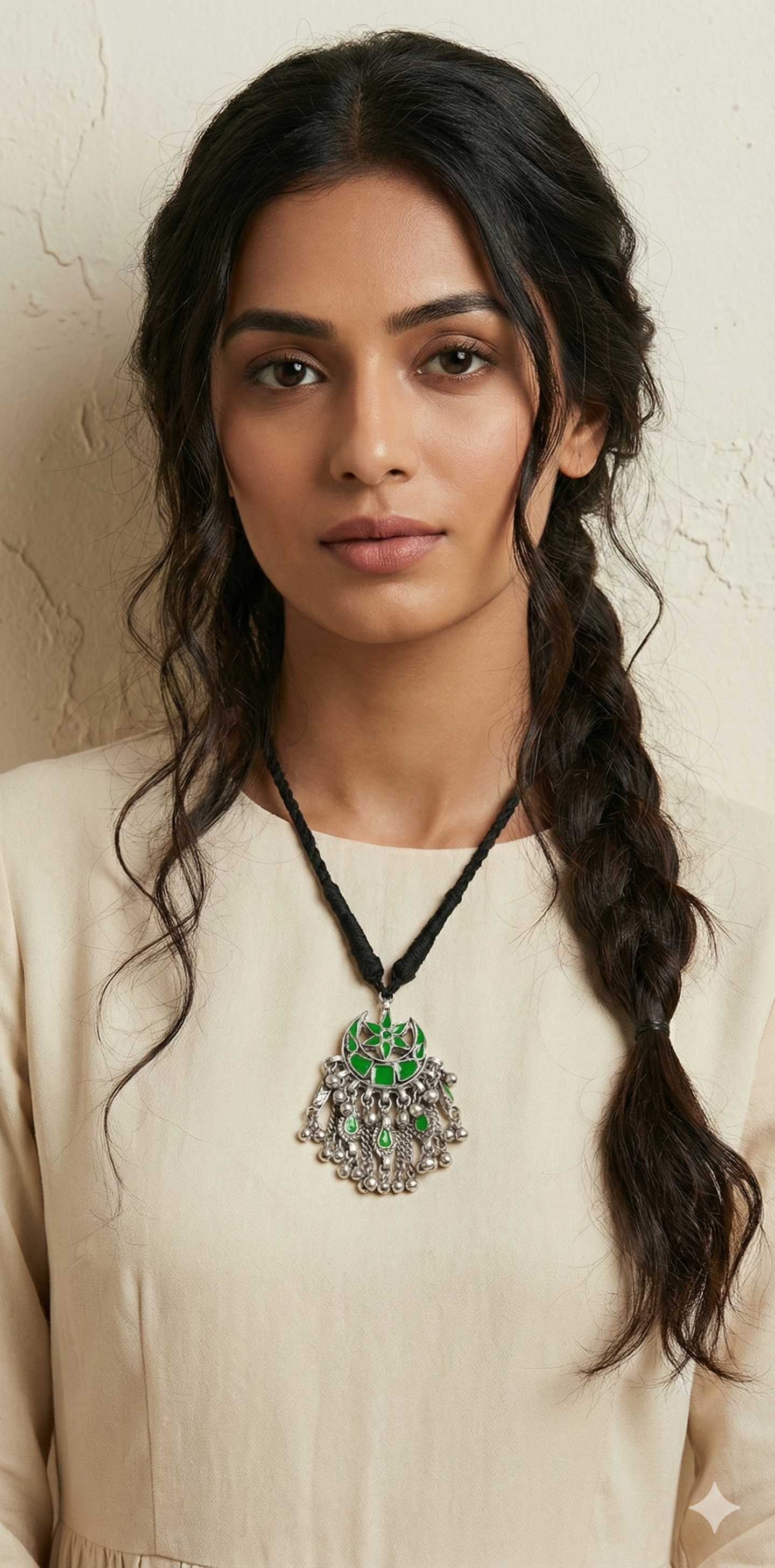 Indian green glass pendent with black thread