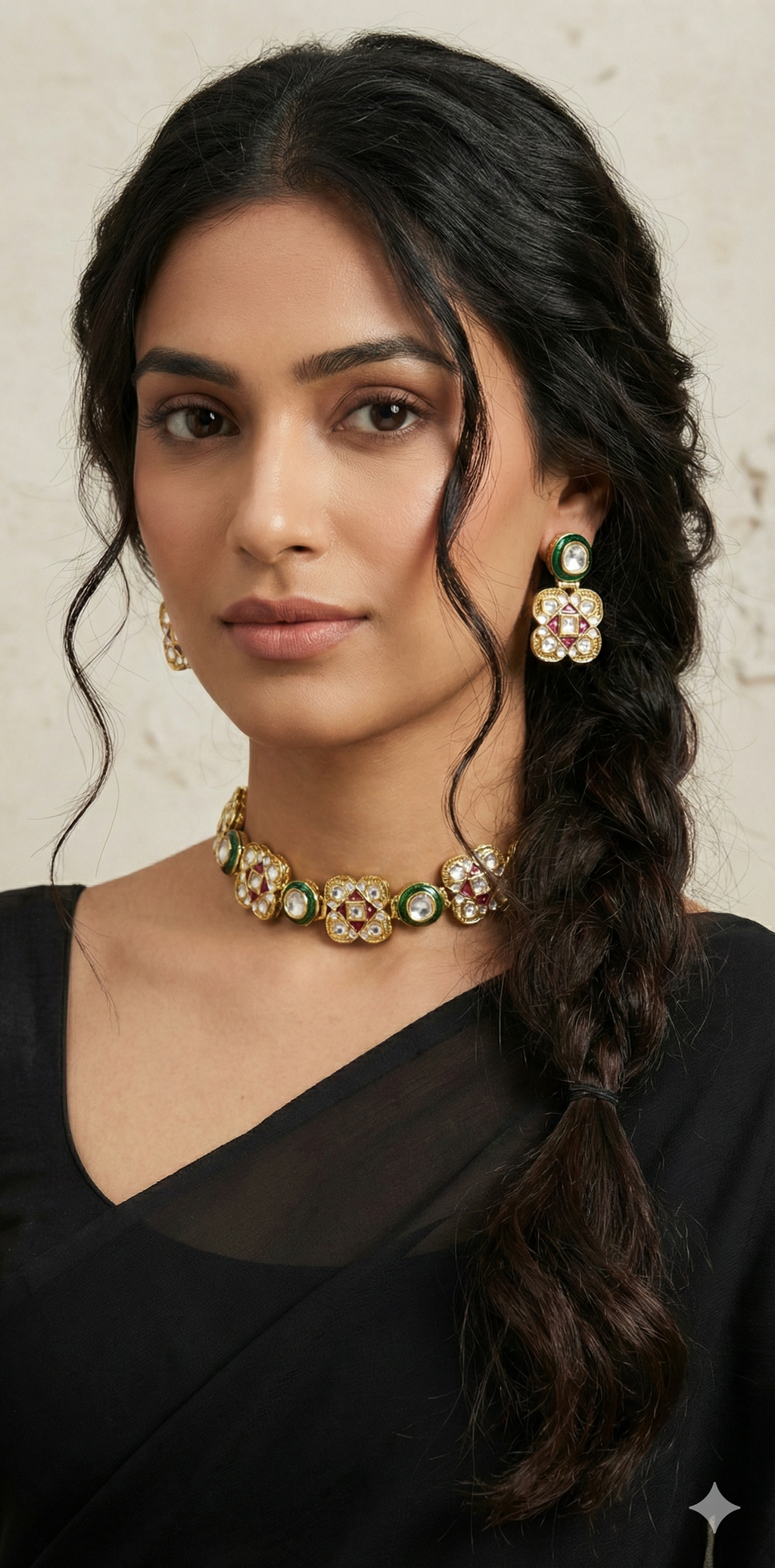 Choker with kundan and meenakari work and stud