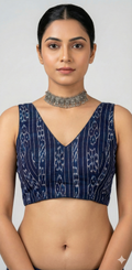 Black ikkat sleeveless blouse with back pattern