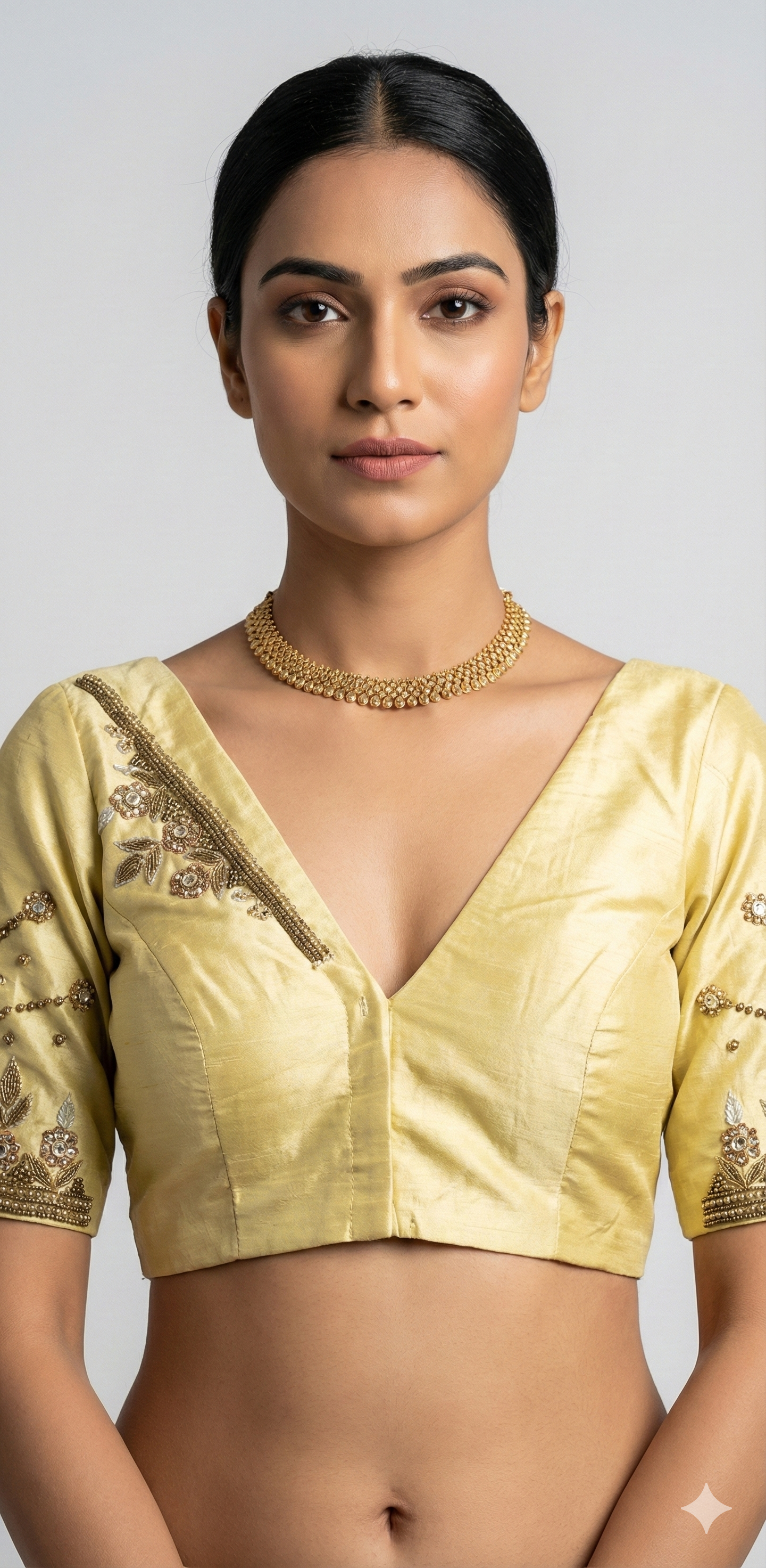 Cream color silk blouse with handwork
