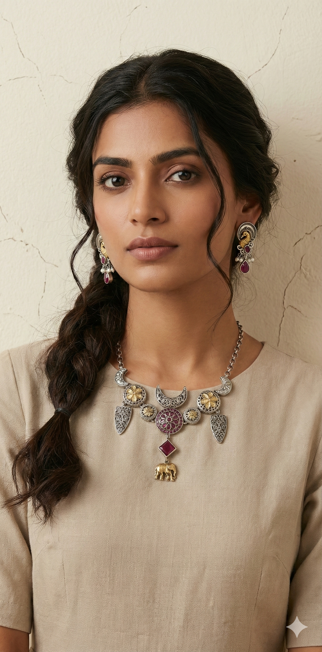 Dual tone necklace and earring