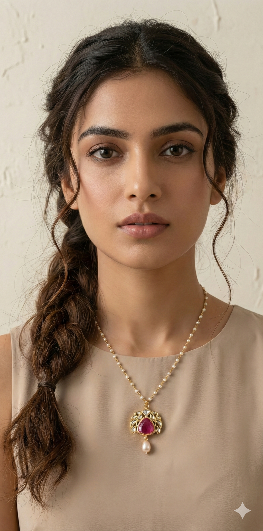 Jadu kundan stone snf pink stone with pearl chain