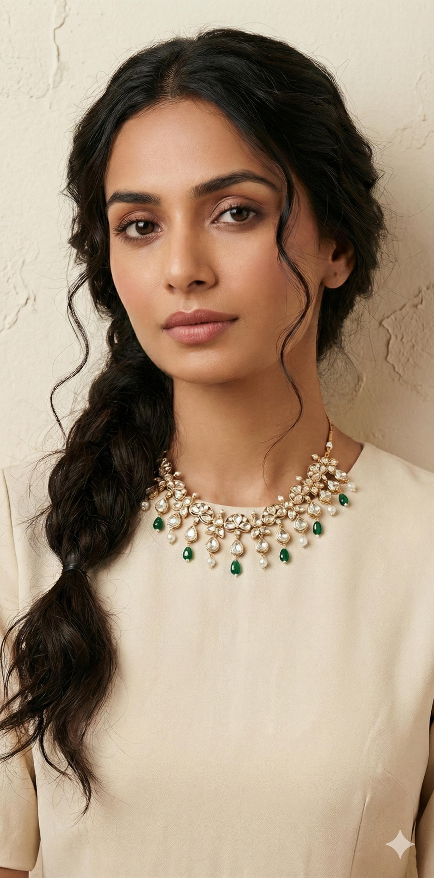 Moissanite necklace with green stone and earring