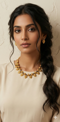 Brass mango necklace with blue stone and stud
