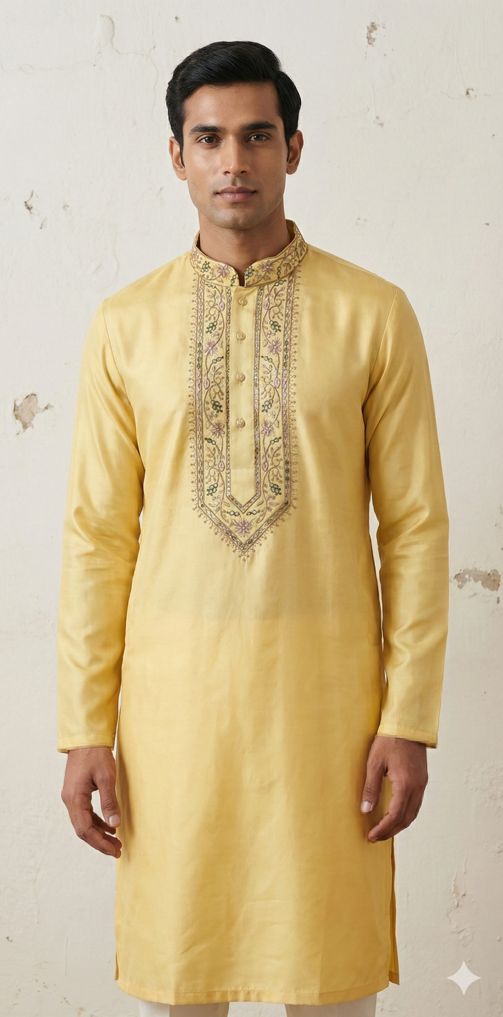 Light Yellow kurta with embroidery