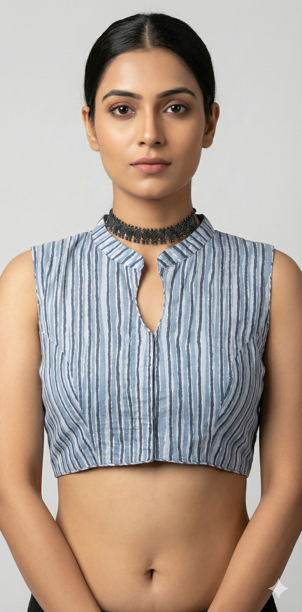 Greish blue sleeveless blouse