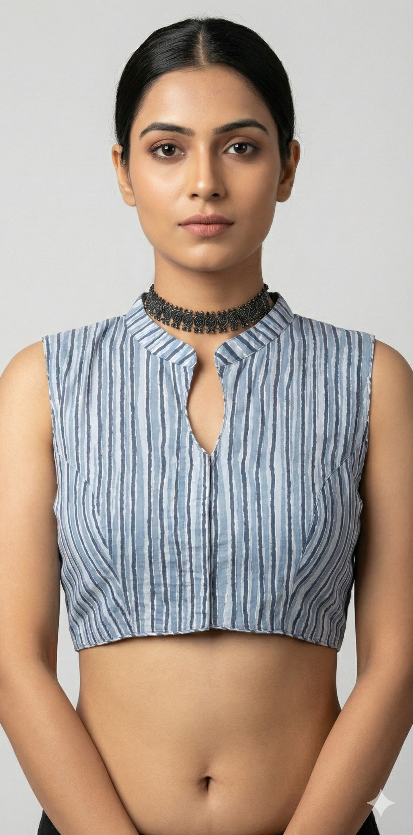 Greish blue sleeveless blouse