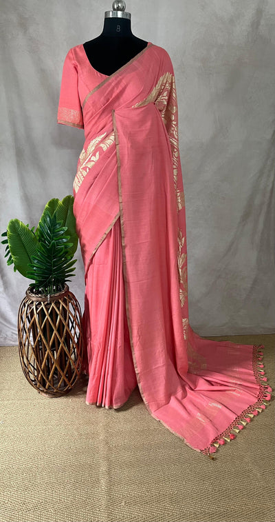 Pure Munga silk designer weave (single Motif) saree with stitched blouse