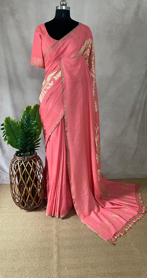 Pure Munga silk designer weave (single Motif) saree with stitched blouse