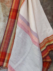 Offwhite cotton saree, with stitched designer blouse