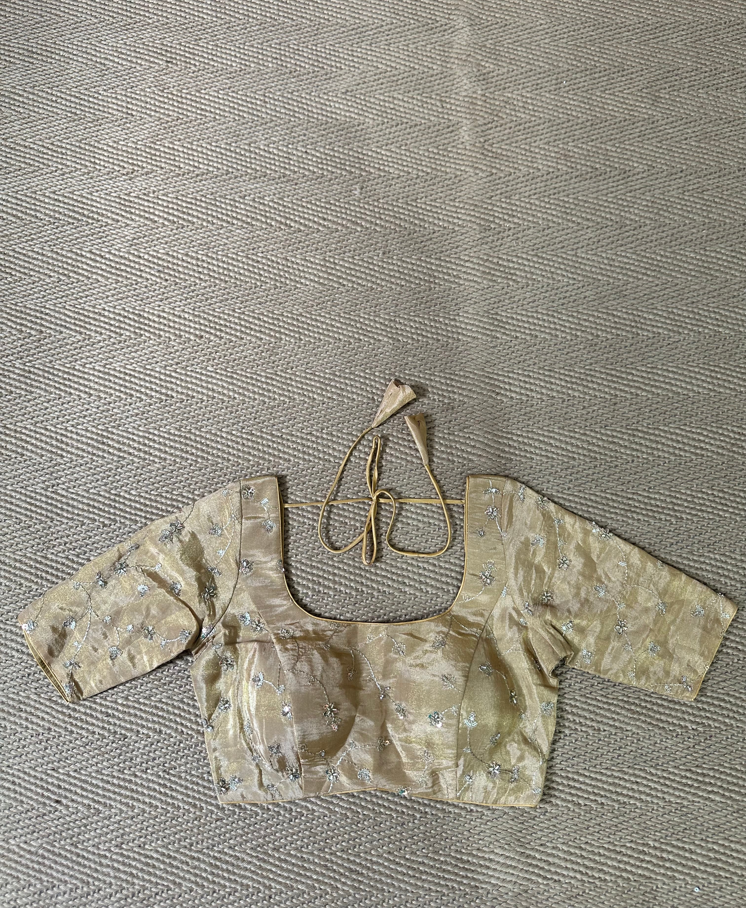 Gold tissue silk blouse with bead work