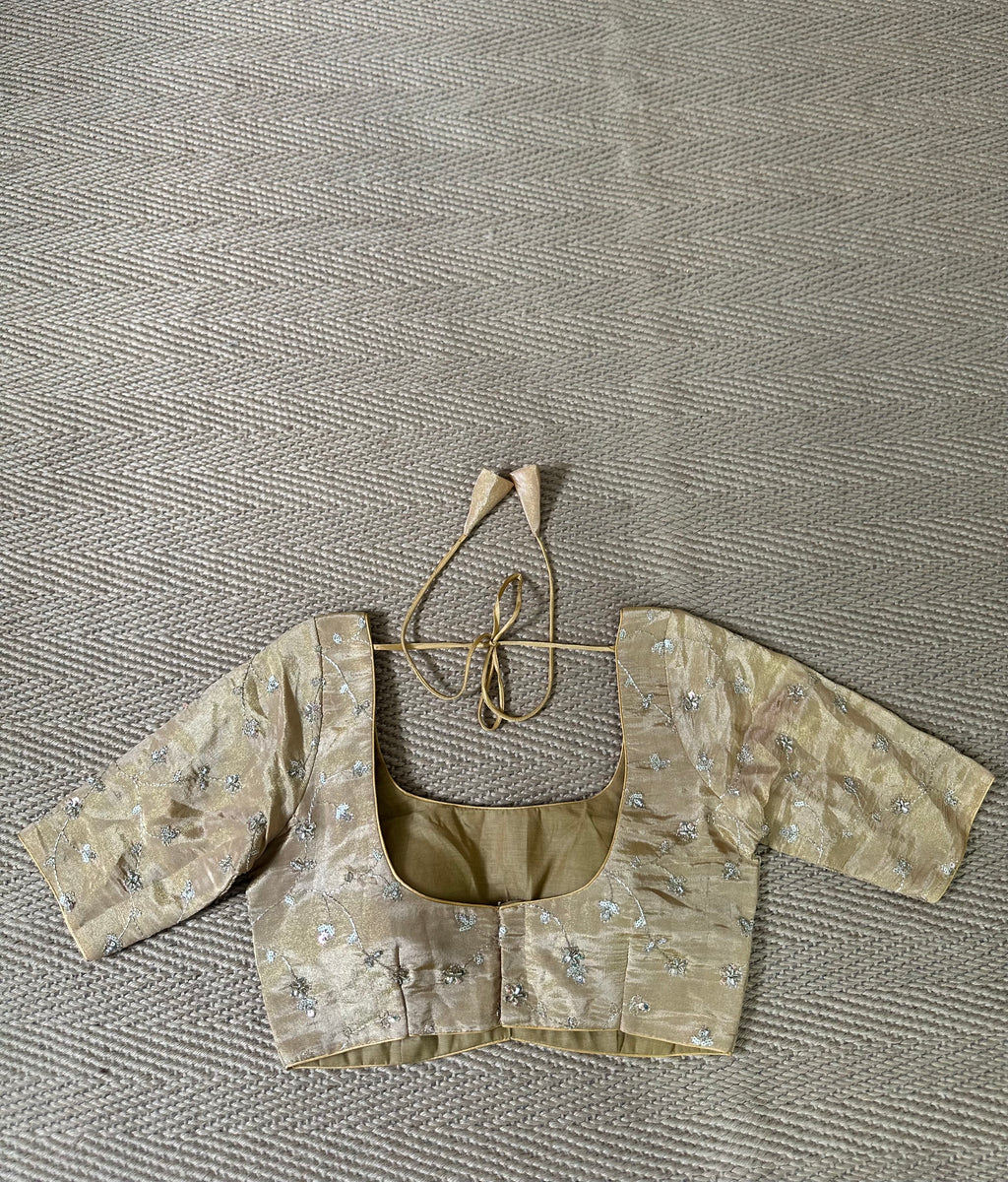 Gold tissue silk blouse with bead work