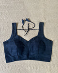 Black raw silk sleeveless blouse