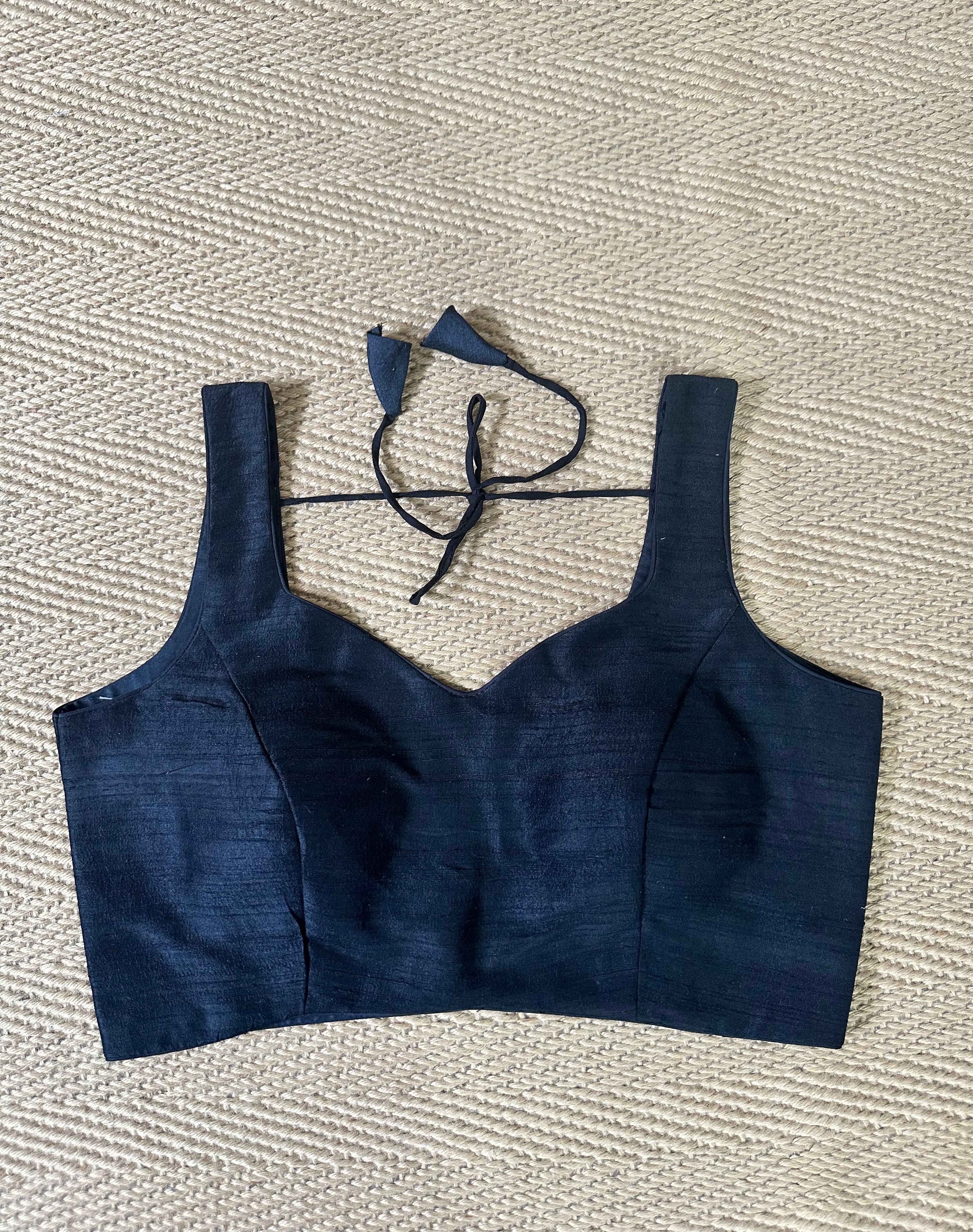 Black raw silk sleeveless blouse