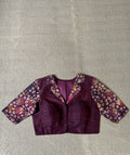 Marron silk blouse kalamkari patch work