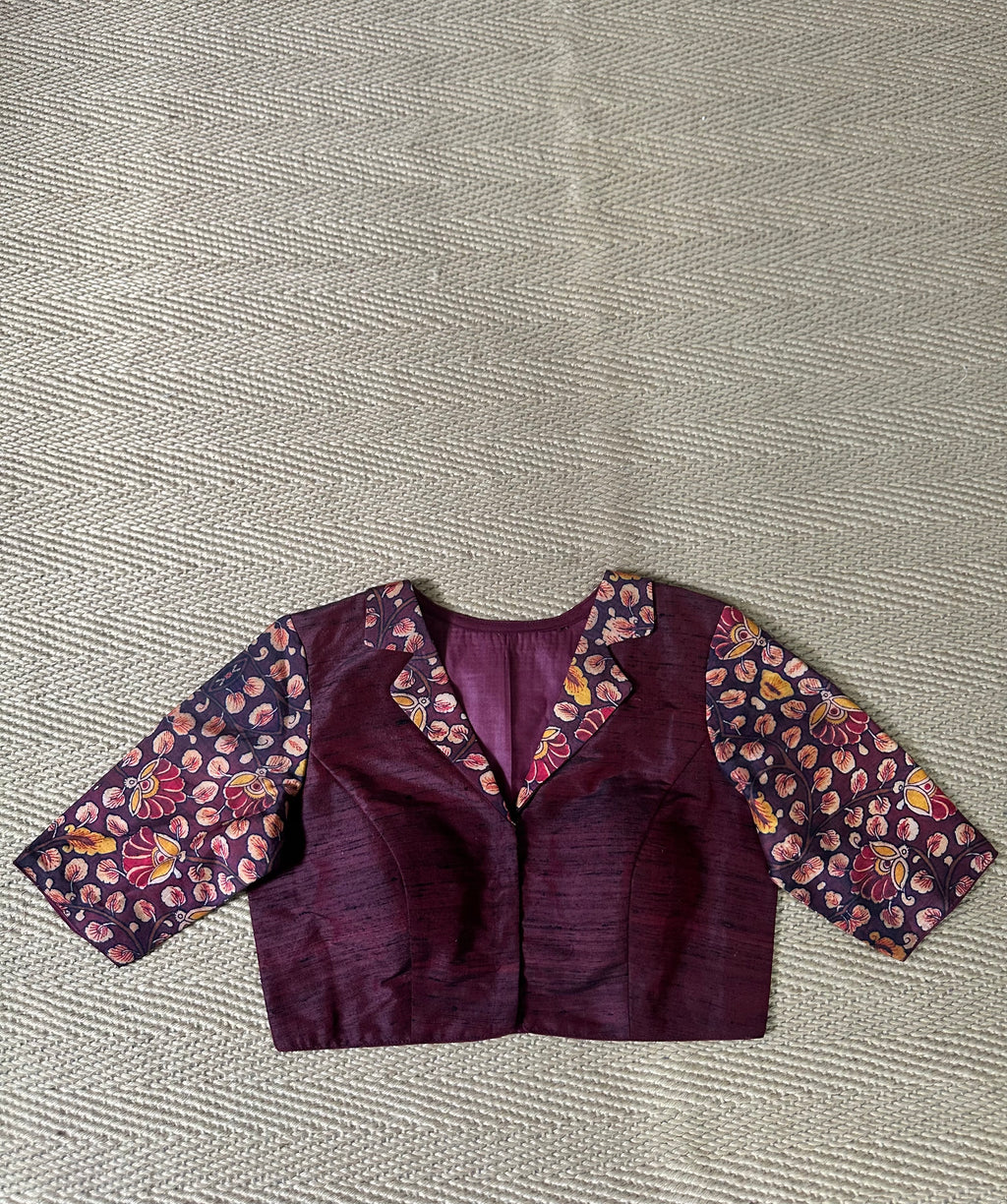 Marron silk blouse kalamkari patch work