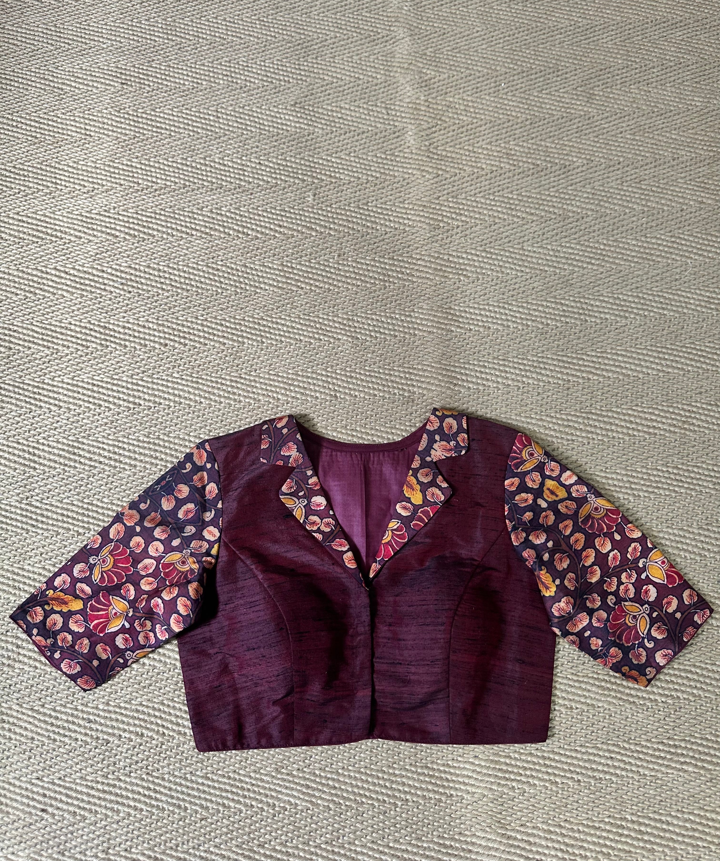 Marron silk blouse kalamkari patch work