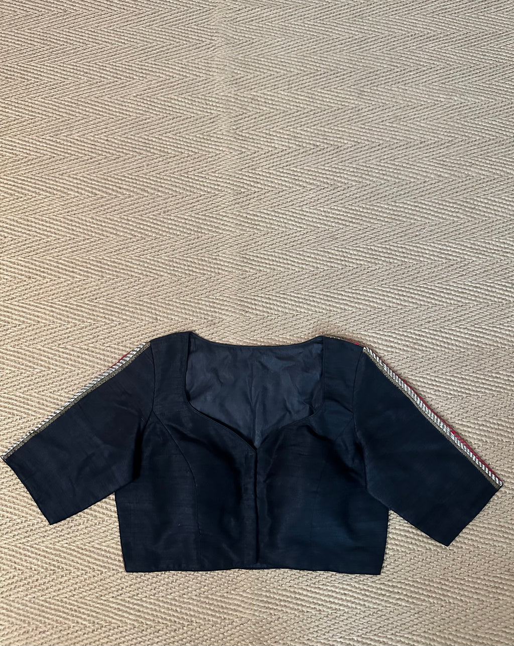 Black raw silk blouse with kanta work
