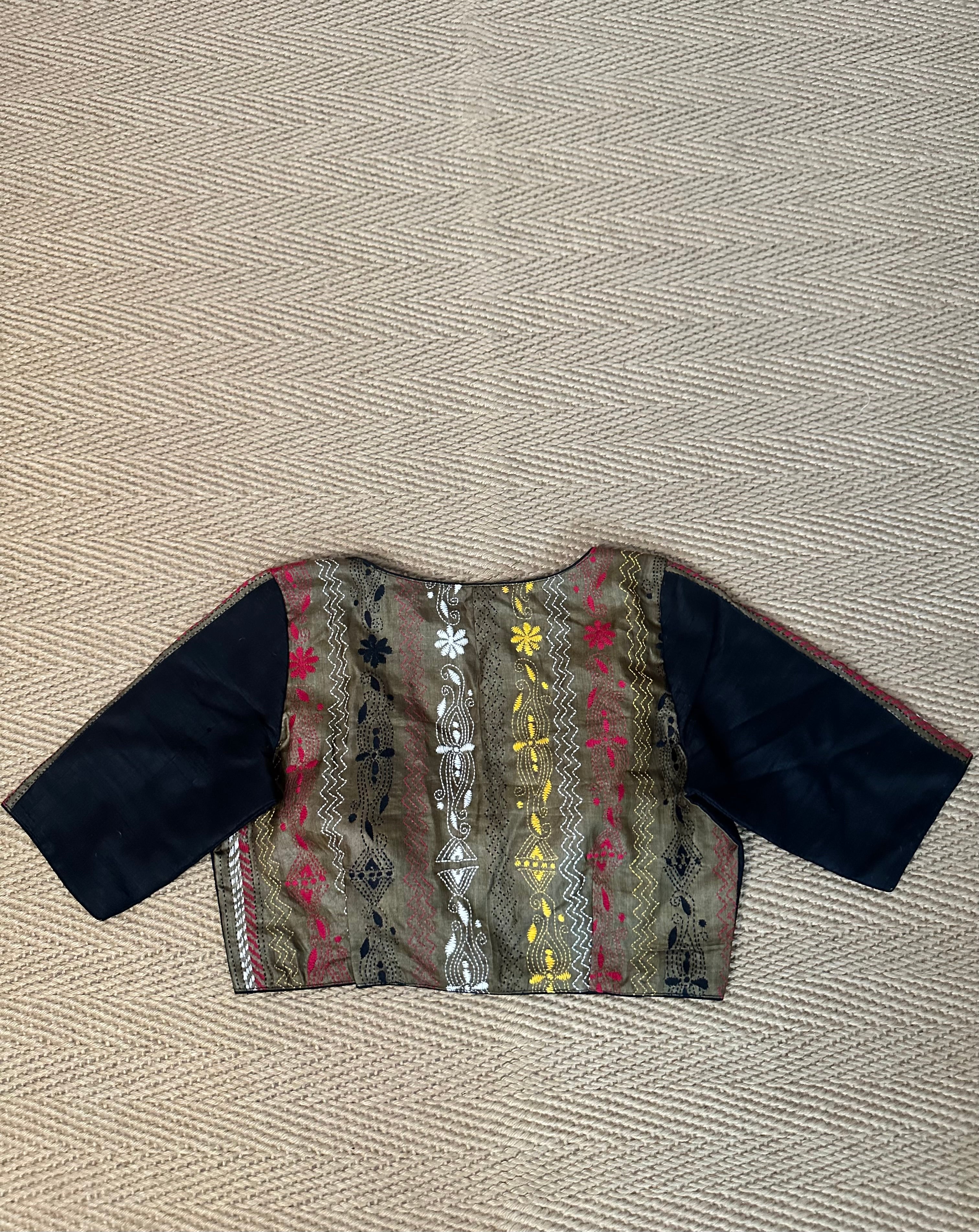 Black raw silk blouse with kanta work