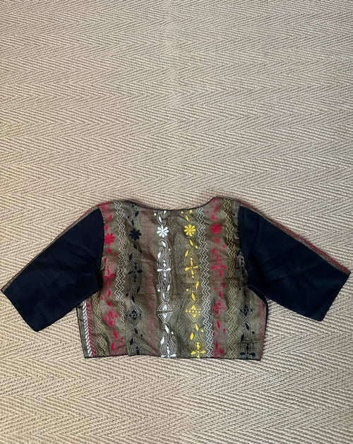 Black raw silk blouse with kanta work