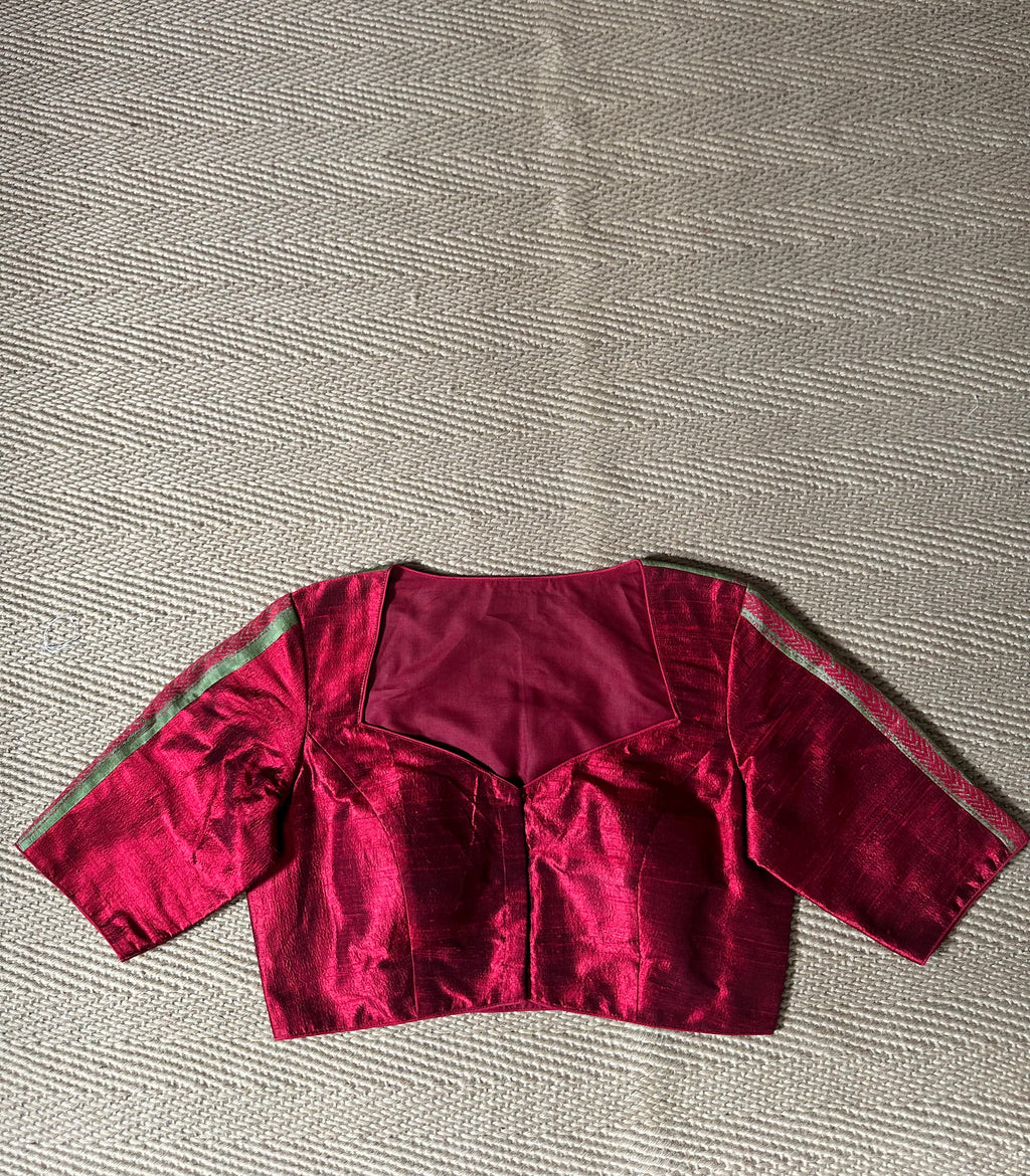 Red raw silk blouse with kanta work