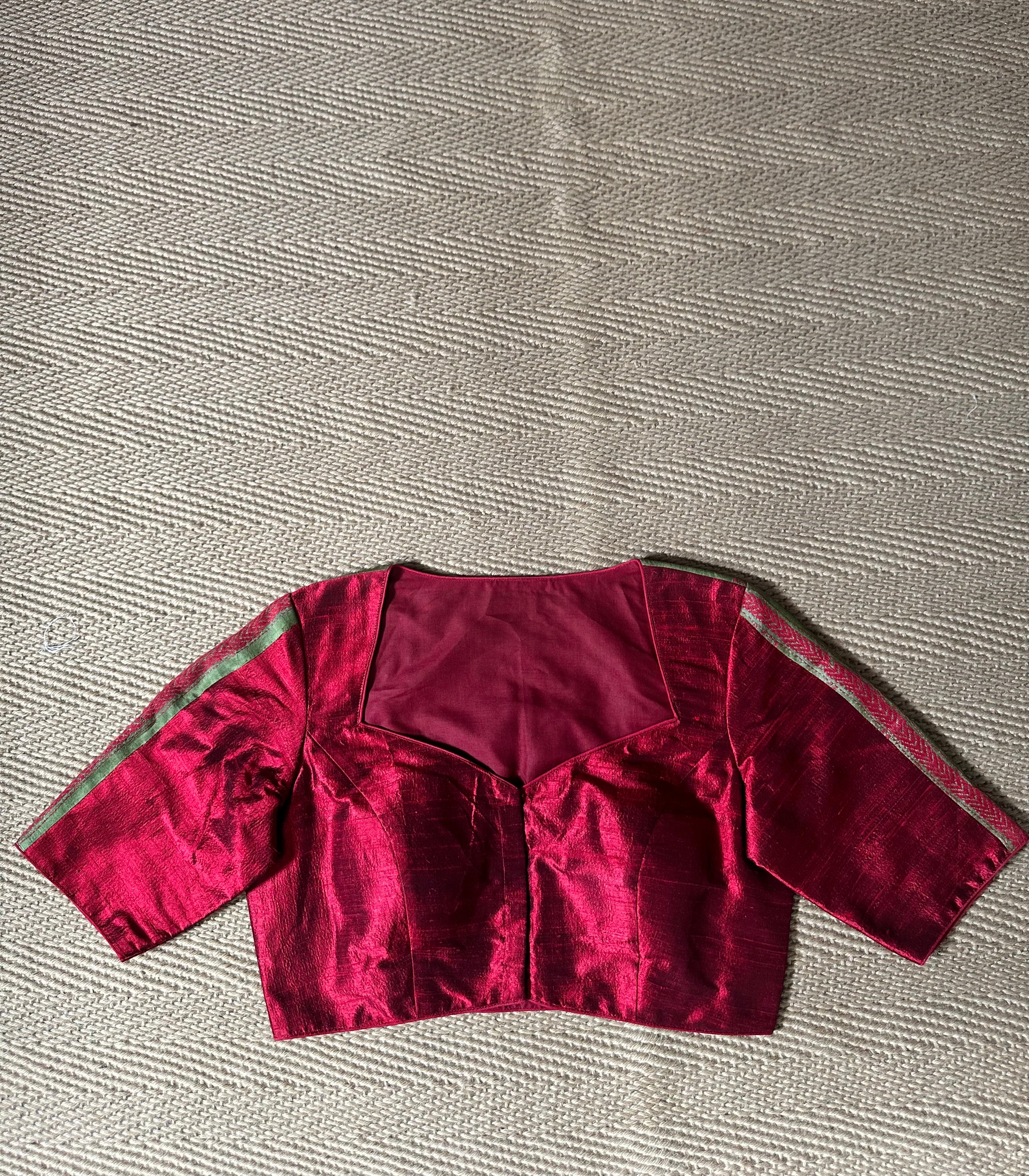 Red raw silk blouse with kanta work