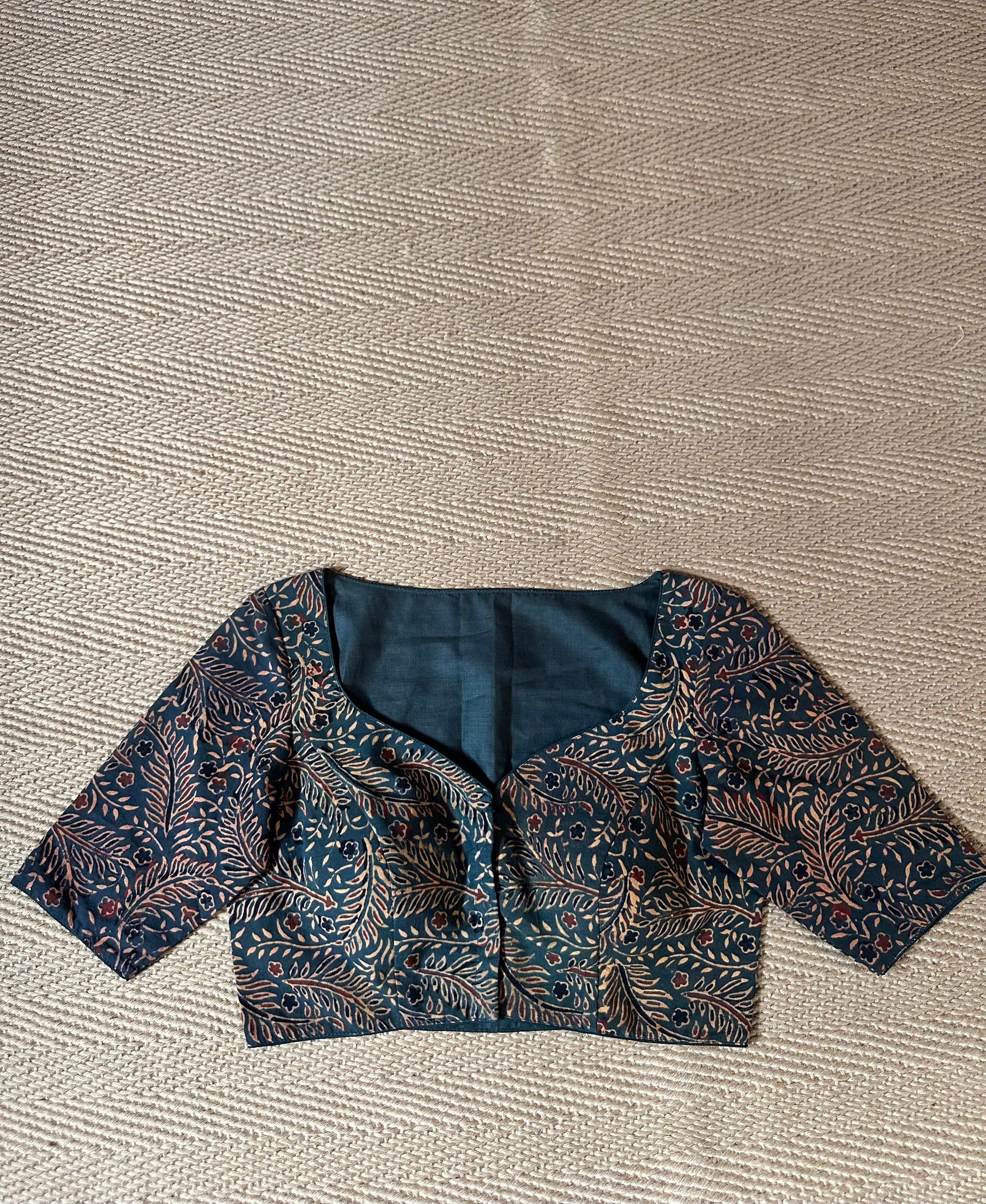 Green cotton ajrak handblock printed blouse