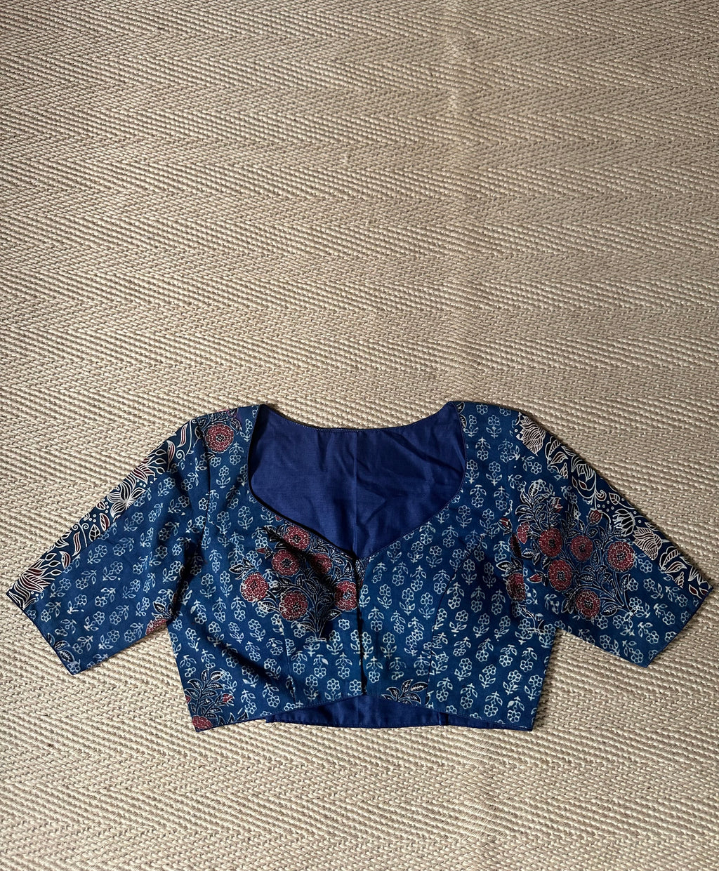 Indigo blue cotton ajrak handblock printed blouse