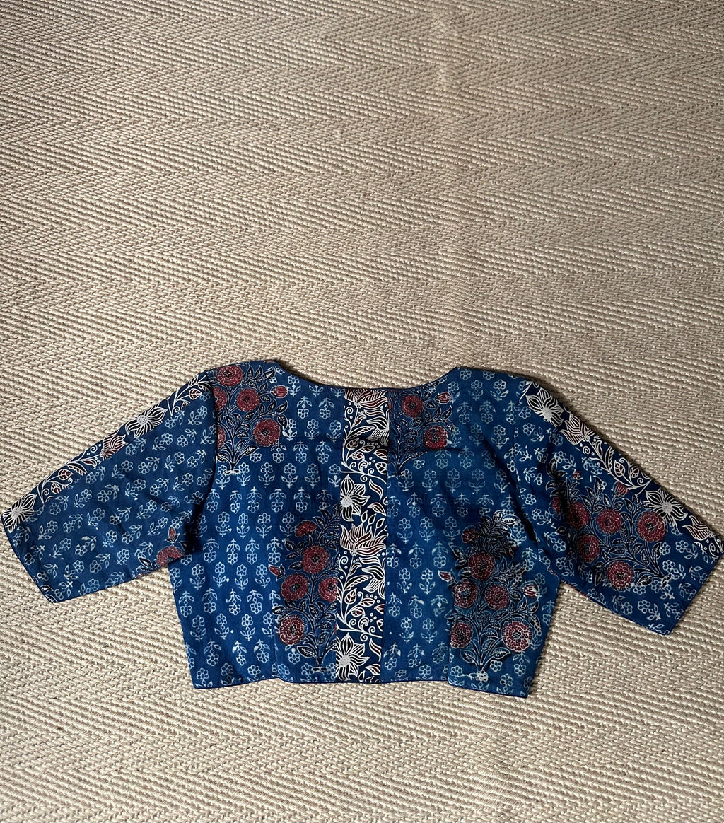 Indigo blue cotton ajrak handblock printed blouse