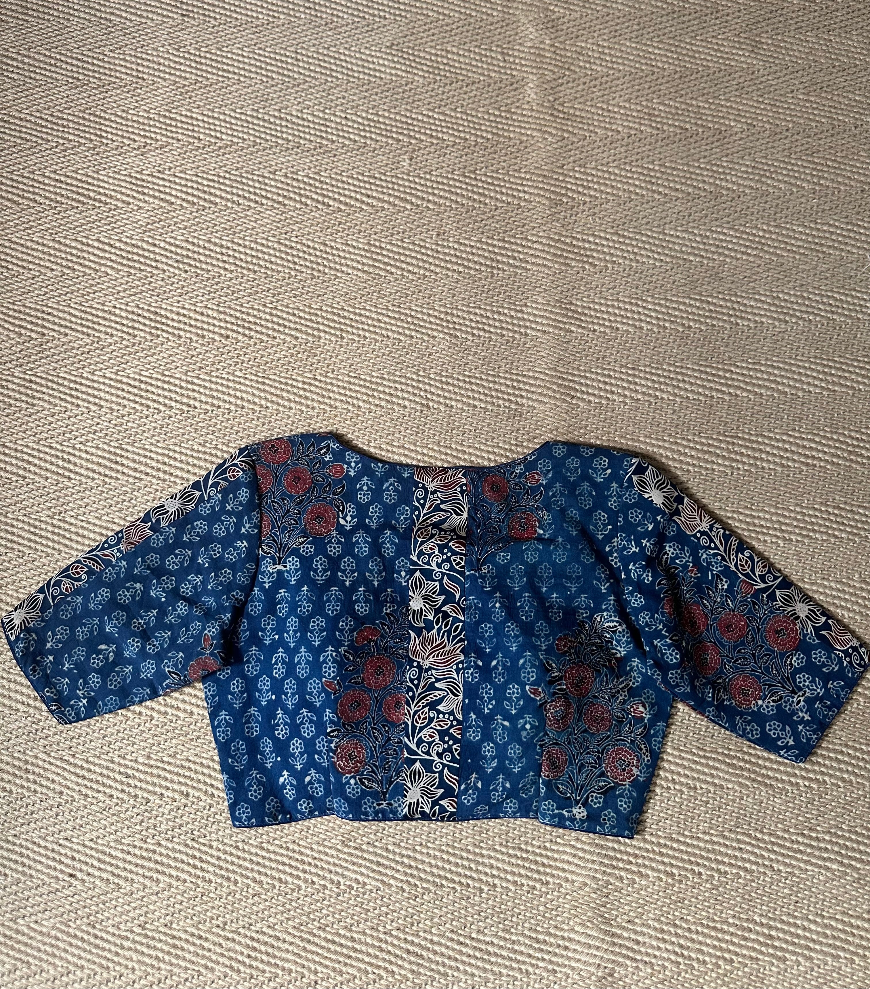 Indigo blue cotton ajrak handblock printed blouse