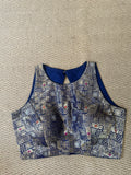 Blue silk brocade blouse