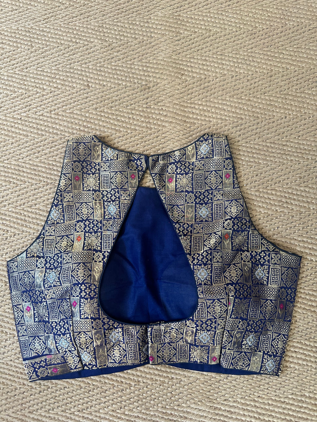 Blue silk brocade blouse