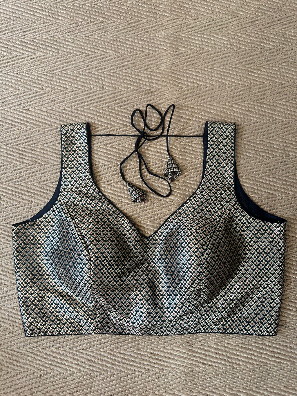 Black silk brocade blouse