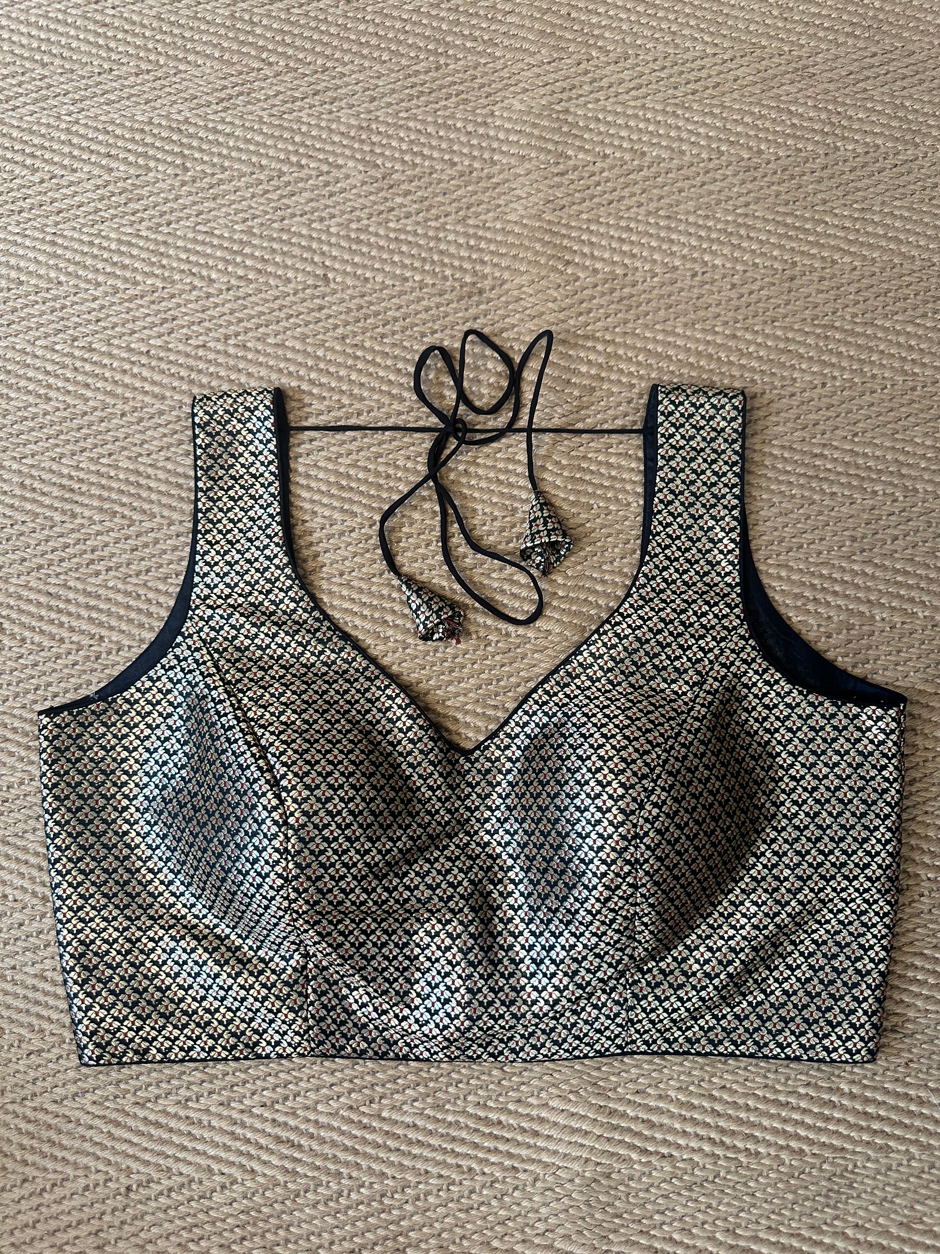 Black silk brocade blouse